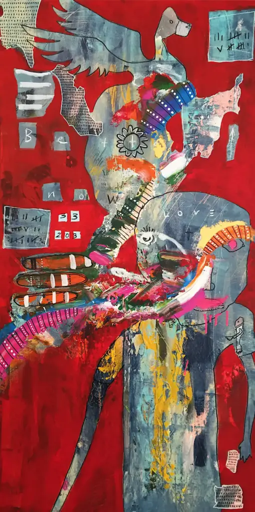 Mangerchine, Directly to the Heart, 26x48, $2,500