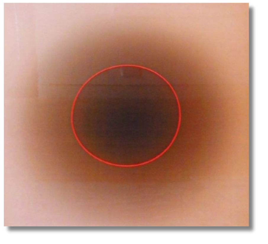 Conceptual gradient piece featuring a soft red glow encircling a dark center, symbolizing emotional depth and spatial contemplation in British contemporary art.