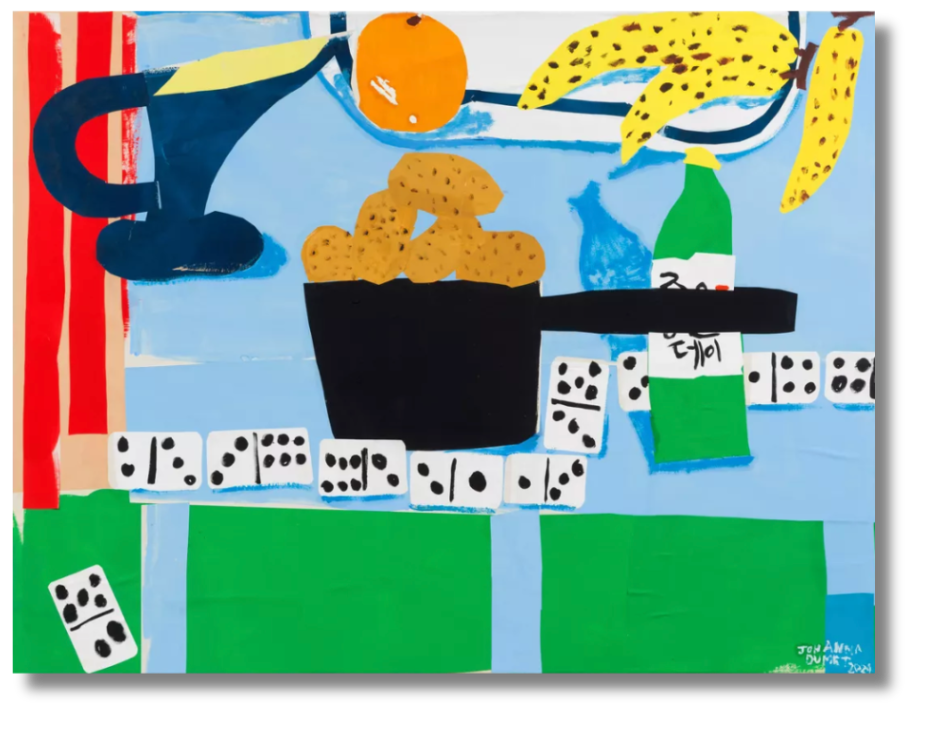 A colorful French pop-art still life filled with domestic symbols, blending culinary charm with graphic spontaneity.