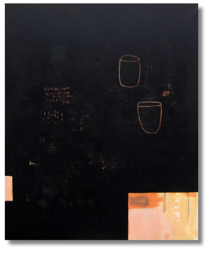 Minimalist work with subtle marks and vessel motifs, illustrating the quiet emotional depth found in French expressionist painting.
