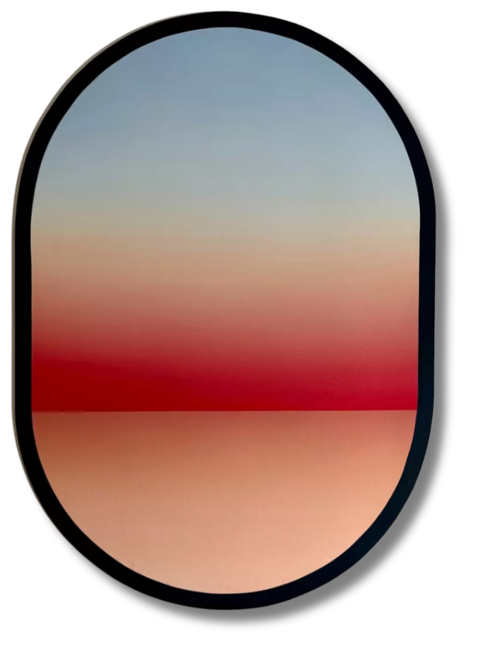 Soft gradient abstract with a window-like silhouette, blending color theory and meditative space—hallmarks of French modern design.