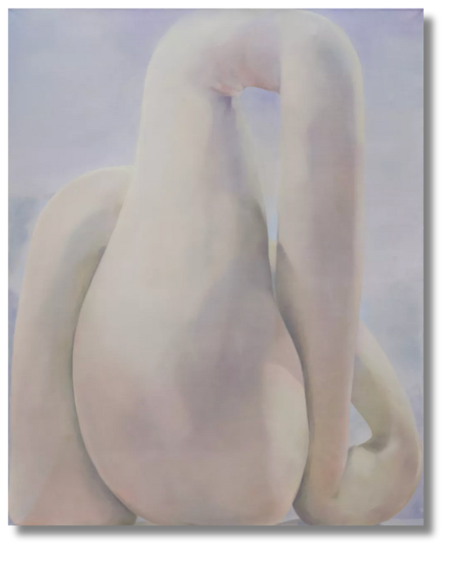 Dreamlike, biomorphic painting by a British contemporary artist using pastel tones to explore form, sensuality, and abstraction.