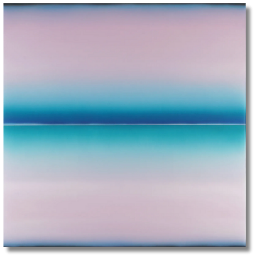 Soft gradient abstract in pink and turquoise tones with horizon line

