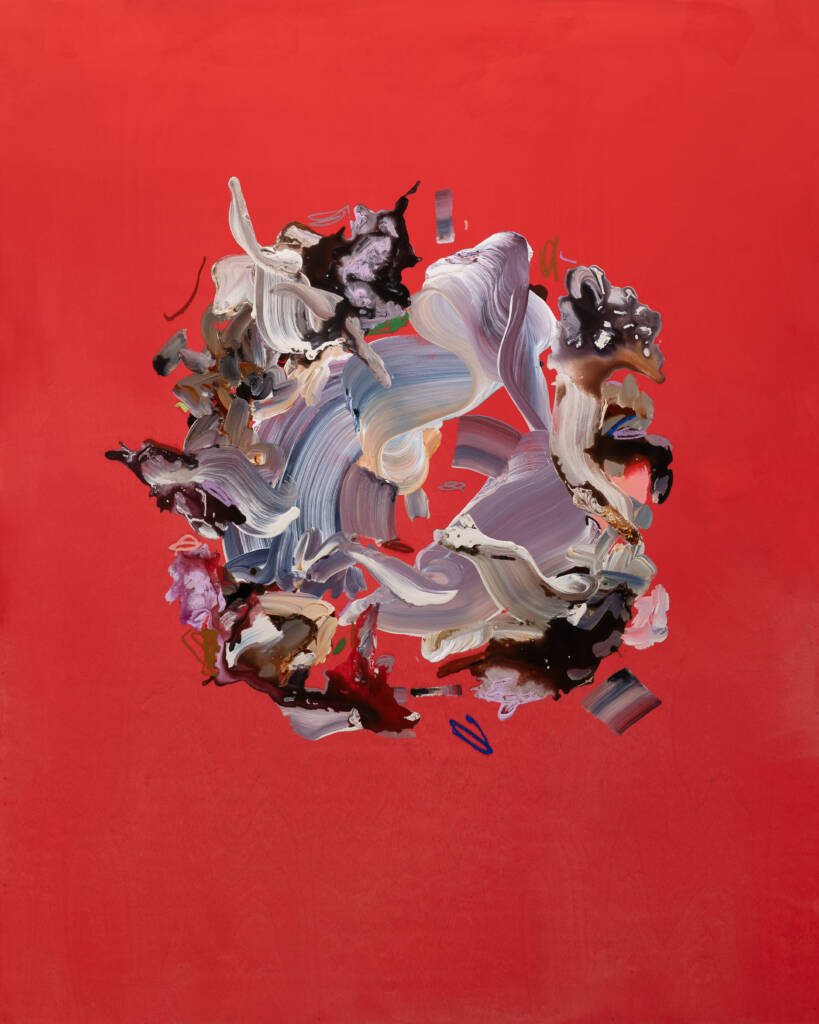 a Janna Watson contemporary abstraction with a red background