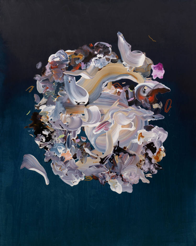 a gradient blue background with a circle in the middle of different colors and shapes