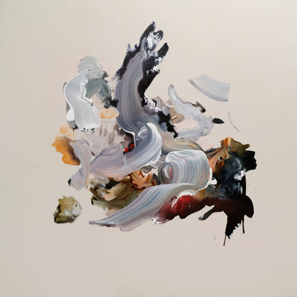 neutral colored background on a canvas with abstract shapes and lines filling the canvas