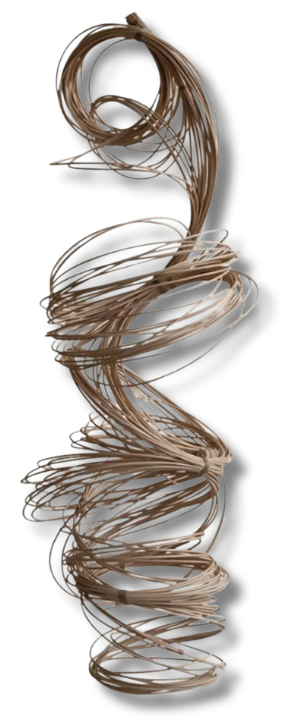 a linen and rattan thread spirals in different directions like a slinky in this contemporary fine art collection