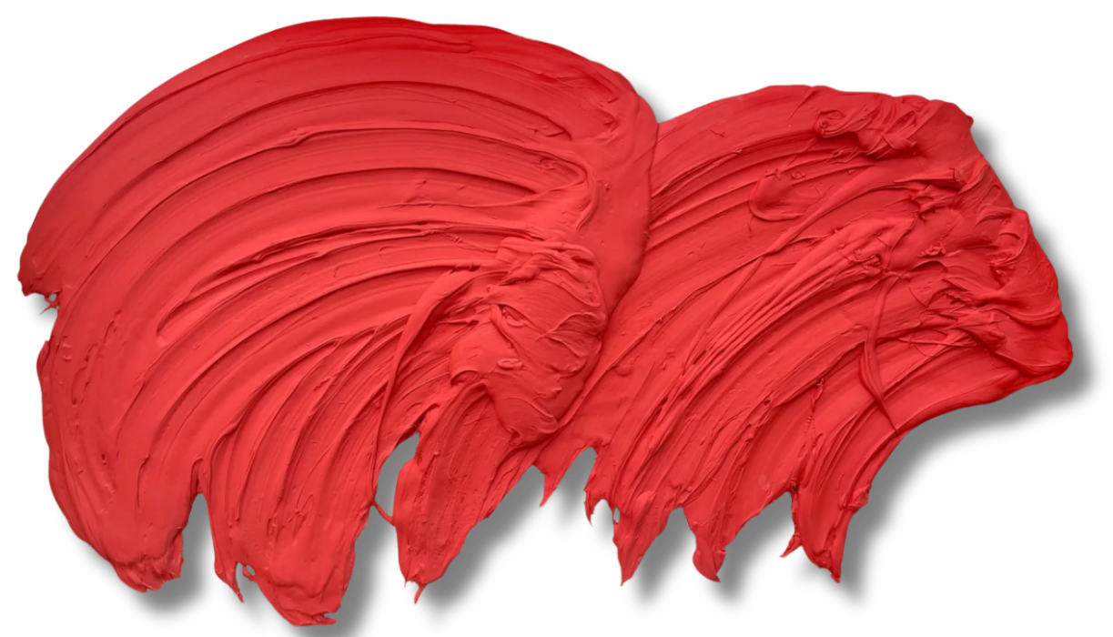 Bold abstract artwork featuring thick, sculptural red paint formed into wing-like brushstrokes. Highly textured and monochromatic, blending gesture, movement, and dimensional impasto technique.