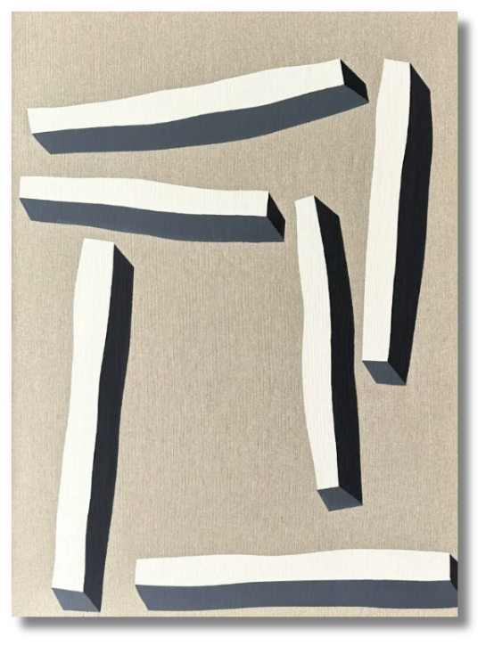 white sticks line up in different directions on a neutral colors canvas