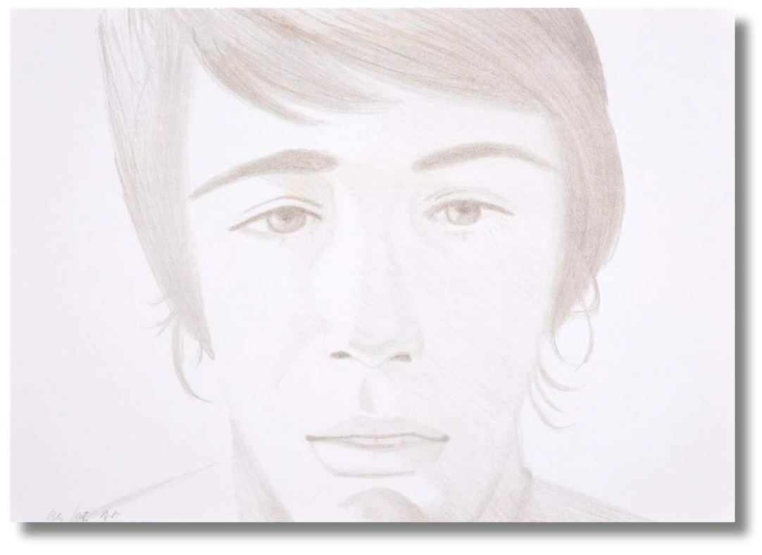 Delicate pencil portrait with subtle shading and pale tonal transitions on white ground. Quiet figurative work from the electric horizon art collection centered on restraint and introspection.