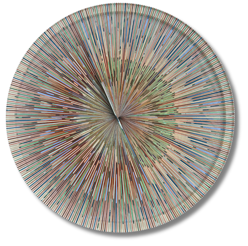 a clock-like circle includes lines going all around the circle in various colors
