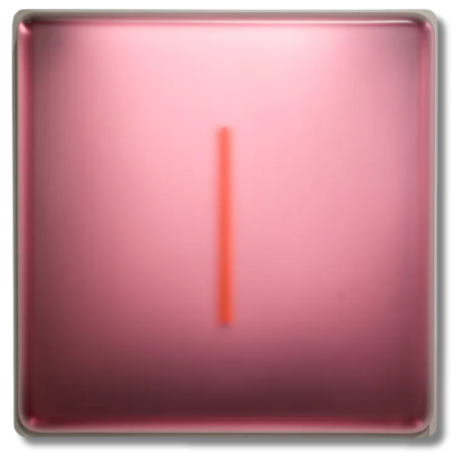 A soft gradient of blush pink surrounds a single vertical red line, creating a minimal yet striking focal point.