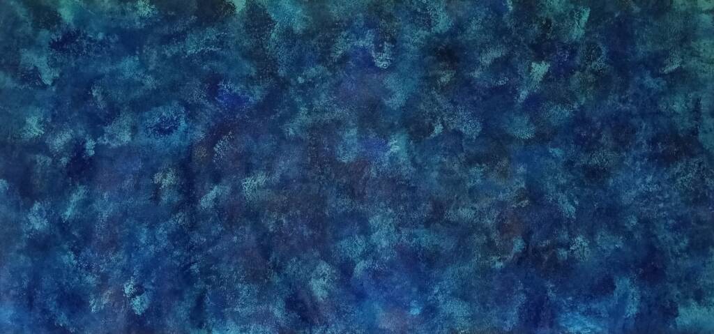 A richly layered field of midnight blue and teal creates a contemplative, atmospheric surface.